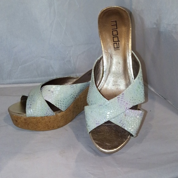 MODA SPANA Pastel Faux Snakeskin Wedge Sandals - Picture 2 of 8